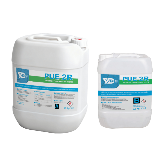 Yd Tech Pue 2r, Solventsiz Pu Enjeksiyon Reçine, Yd Tech Pue 2R su ile temasında reaksiyona giren tek  komponentli, solventsiz, poliüretan enjeksiyon reçinesidir.