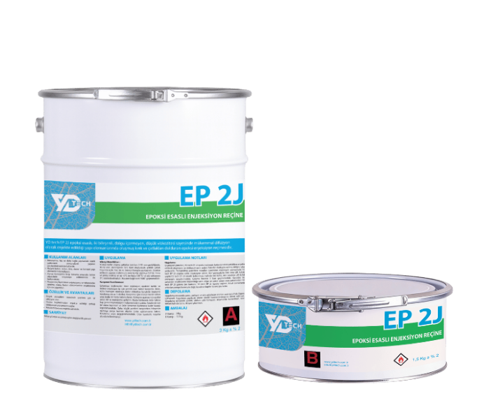 YD Tech EP 2J, Epoksi Esaslı Enjeksiyon Reçine, mükemmel difüzyon olarak  enjekte edildiği yapı elemanlarında oluşmuş kırık ve  çatlakları dolduran epoksi enjeksiyon reçinesidir